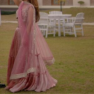Elegant Pink Organza Lehenga with Embellished Blouse